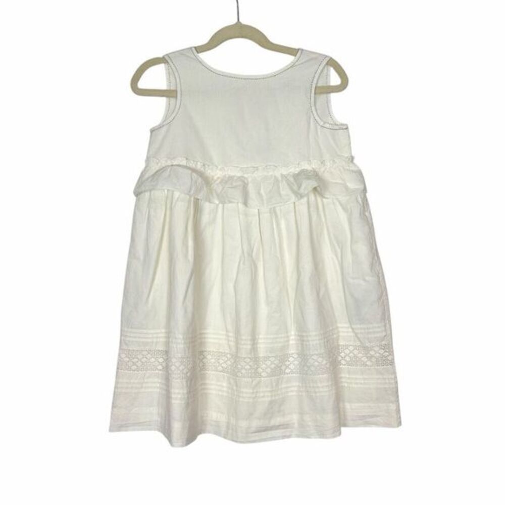 NWT Bonpoint Dress Girls 4 White Cream Sleeveless Button Back Lace Ruffle Cotton